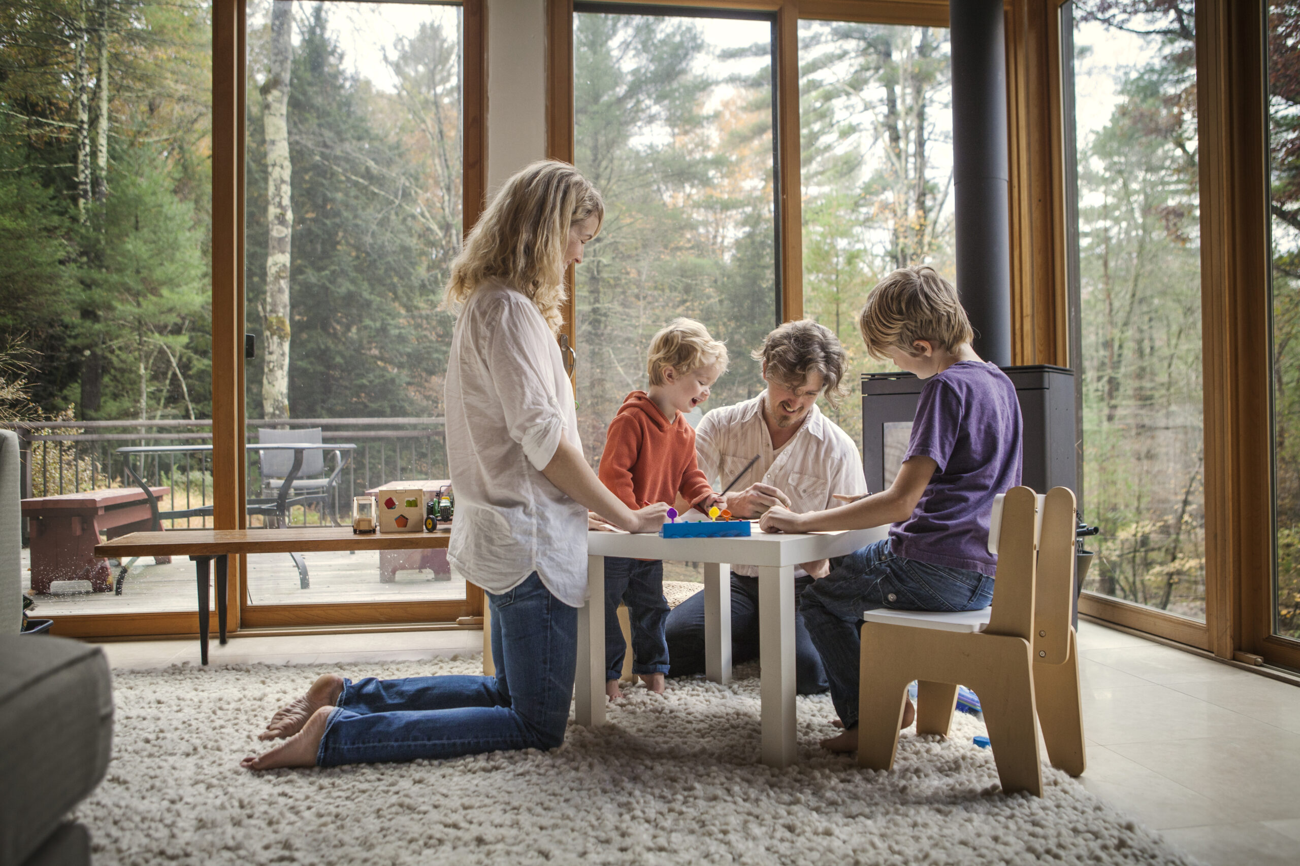 a family crafting together