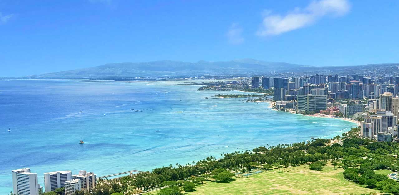 Waikiki Beach viewed from the summit of Diamond Head