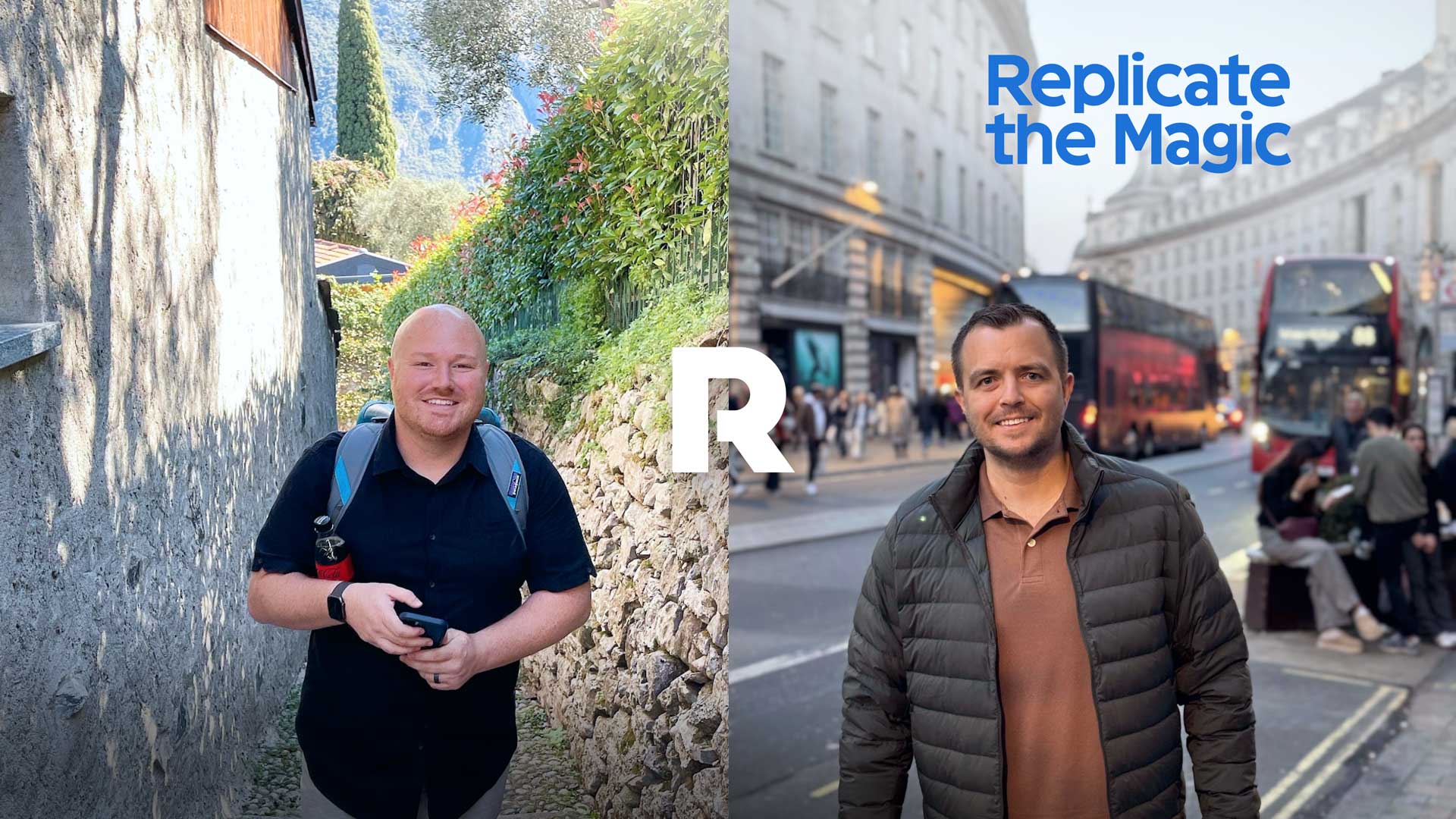 Sean in Lake Como, Italy and Beau in London, England