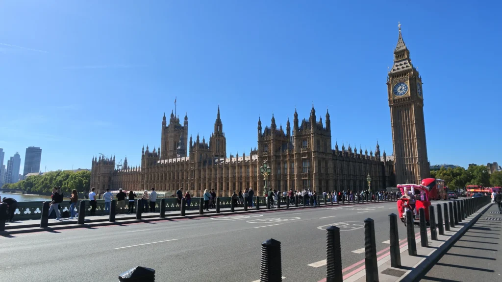 The Palace of Westminster and Elizabeth Tower beside the Thames in London