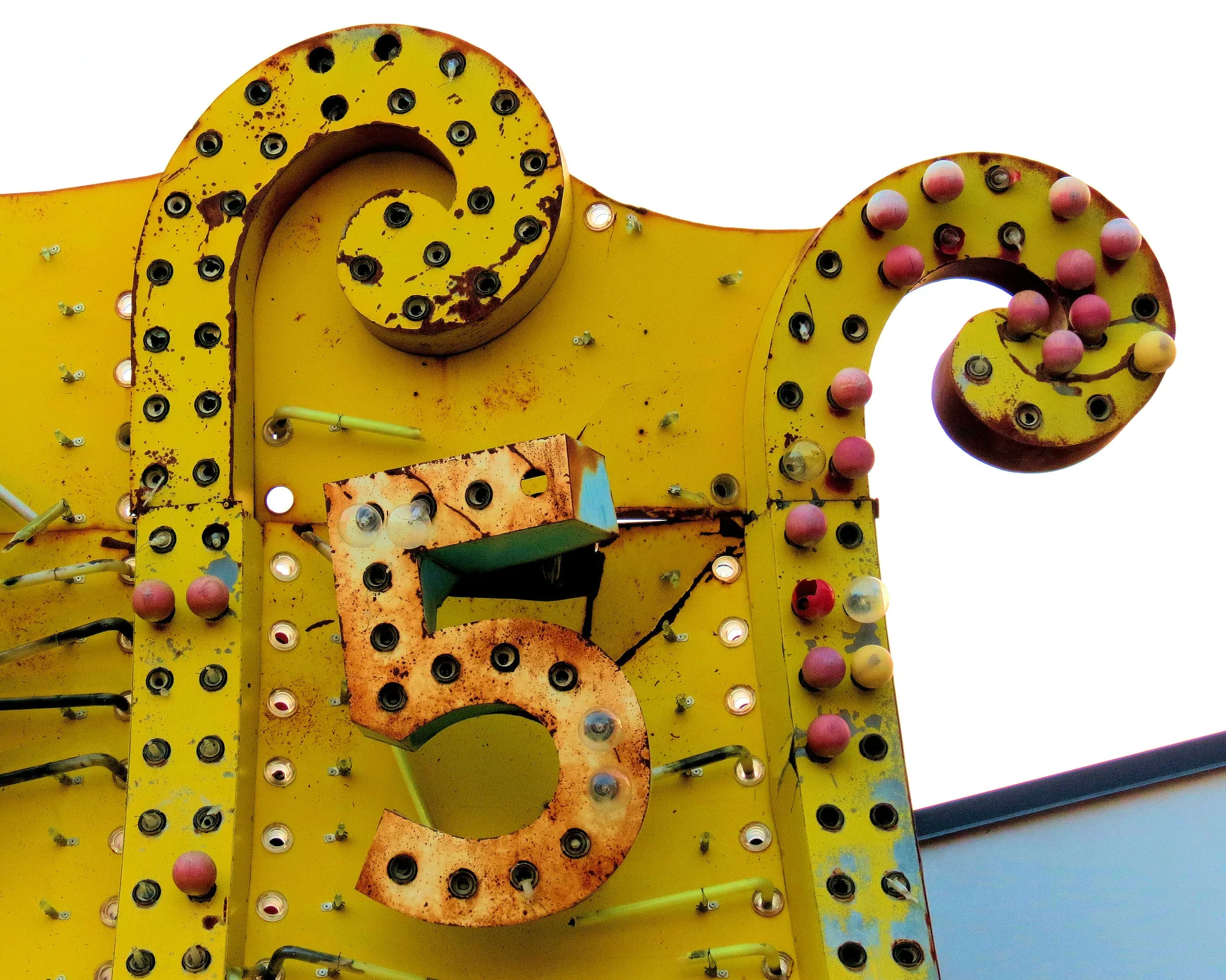A weathered yellow number-five sign at the Neon Museum in Las Vegas
