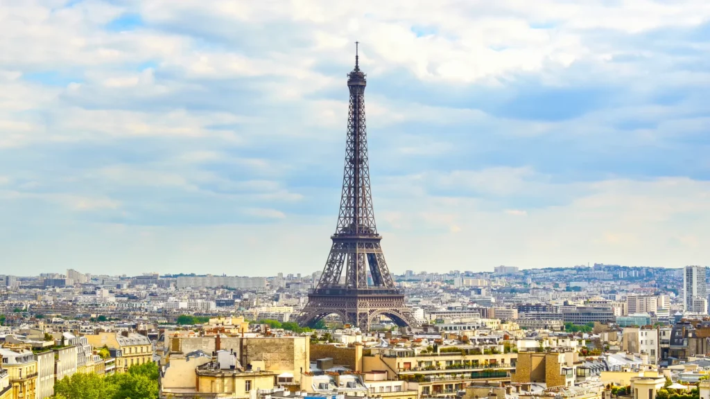 The Eiffel Tower above the Paris skyline in daylight
